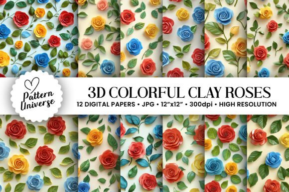 3D Clay Roses Seamless Pattern for Creative Projects