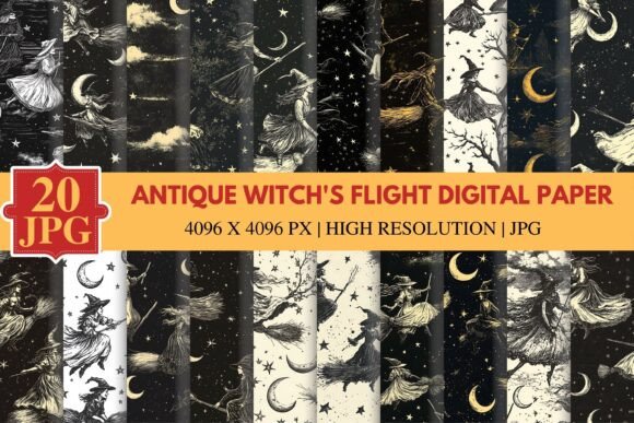 Antique Witch's Flight Digital Paper