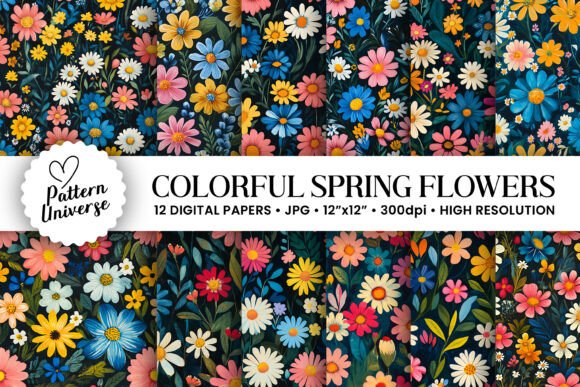 Colorful Spring Flowers Pattern: A Versatile Digital Resource for Creative Projects