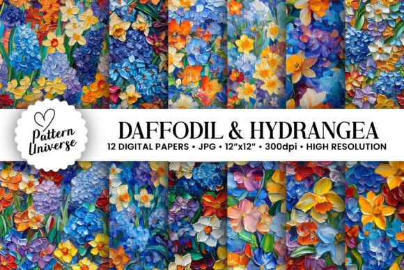 Impasto Painted Daffodil and Hydrangea: A Versatile Artistic Resource
