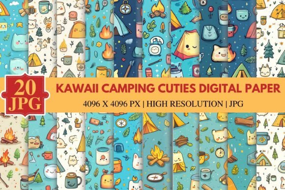 Kawaii Camping Cuties Digital Paper