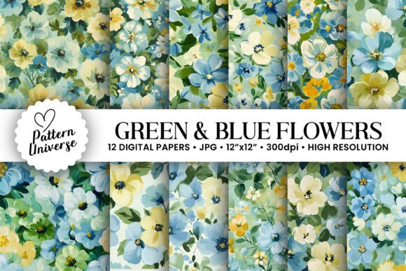 Mint Green Blue Preppy Flowers Pattern