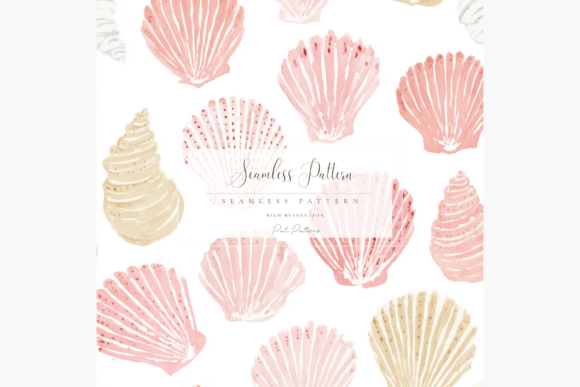 Seamless Seashell Watercolor Pattern PNG with Background