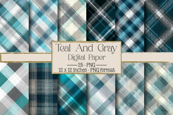 Teal and Gray Diagonal Plaid Designs