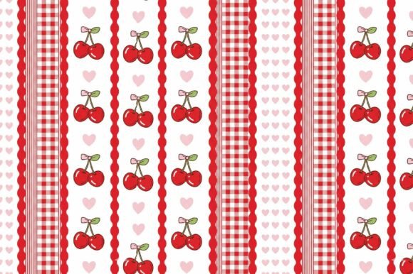 Valentine Pattern Cherry Heart Stripes